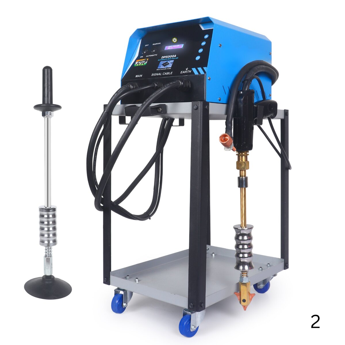 Car dent puller machine D925/A on trolley stand with dry dent puller and denting gun