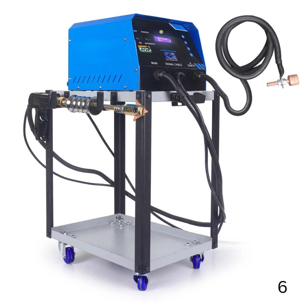Dent puller machine D925/A on wheeled trolley with earth cable and copper electrode